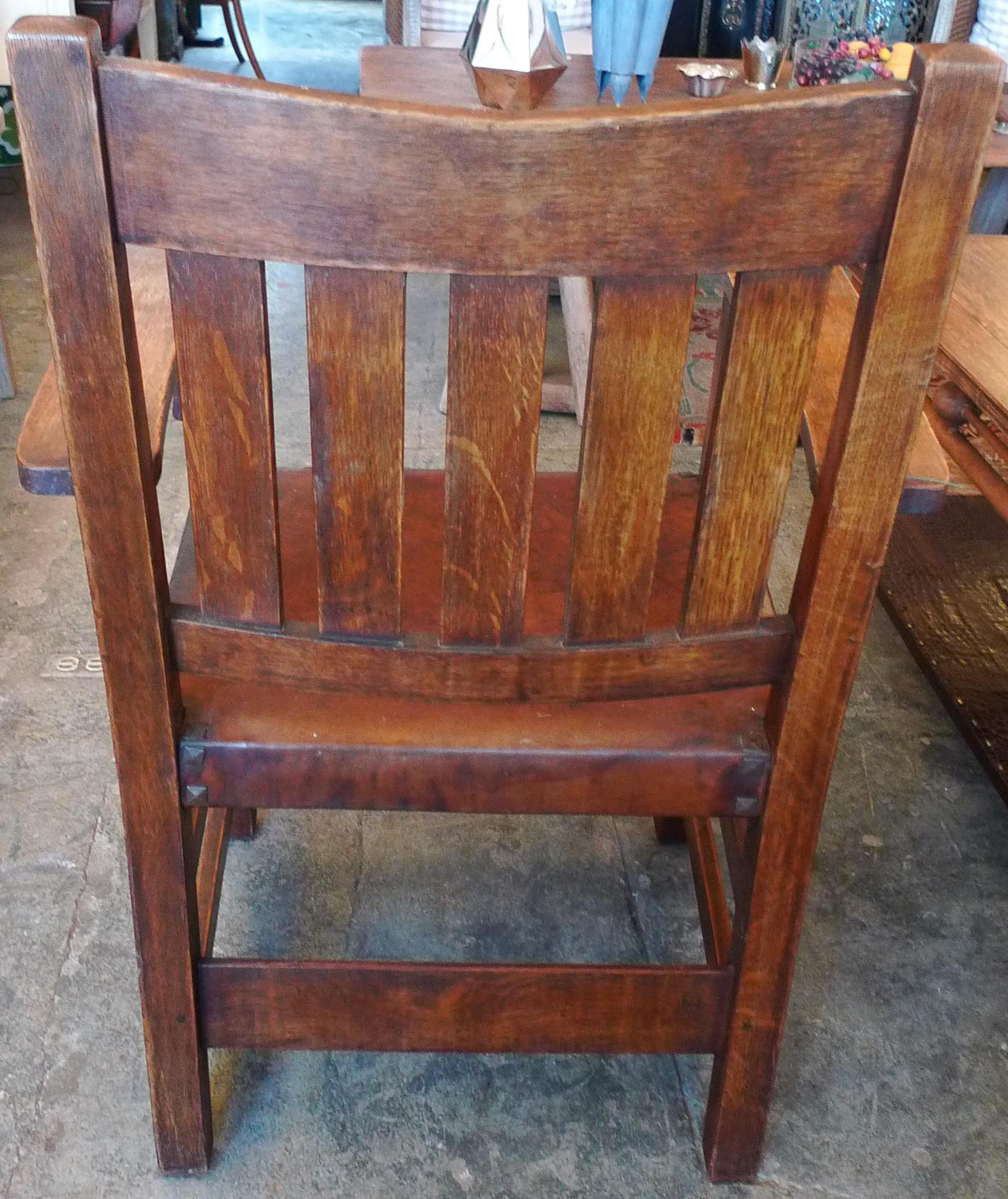 Mission Gustav Stickley 20th Century Slat-Back Armchair with Original Leather Seat