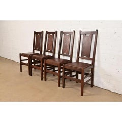 Gustav Stickley Antique Mission Arts & Crafts H-Back Dining Chairs, Set of Four