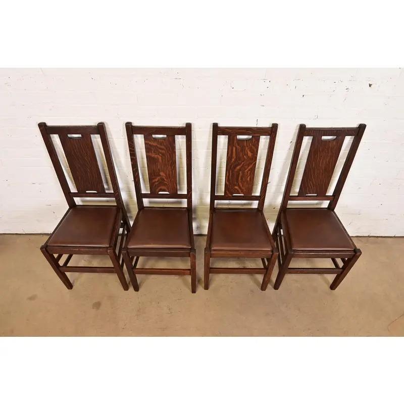 Début du 20ème siècle Gustav Stickley Antique Mission Arts & Crafts H-Back Dining Chairs, Set of Four (Chaises de salle à manger à dossier en H) en vente