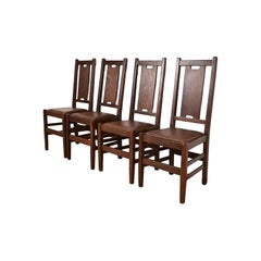 Gustav Stickley Antique Mission Arts & Crafts H-Back Dining Chairs, Set of Four (Chaises de salle à manger à dossier en H)