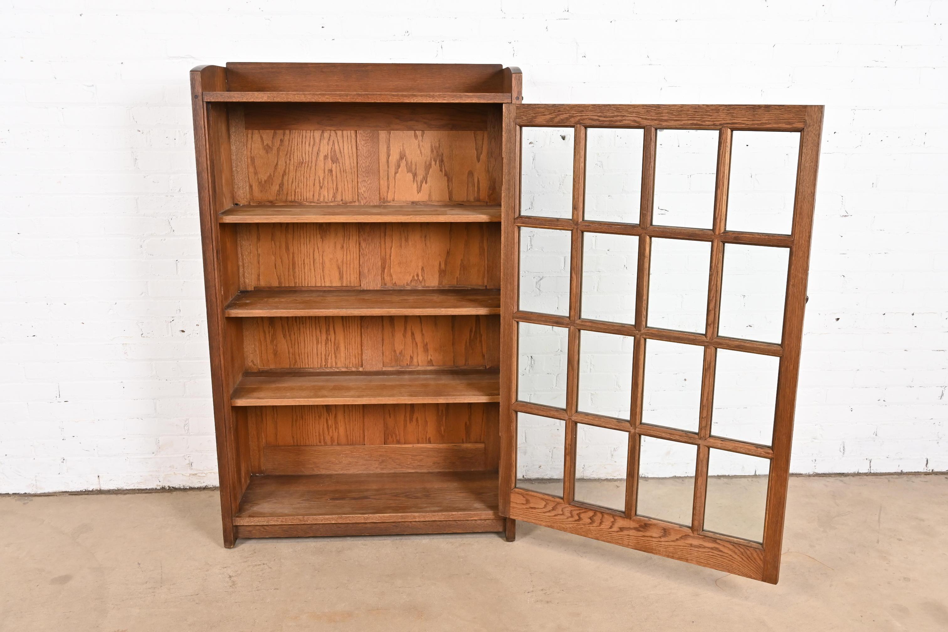 Copper Gustav Stickley Antique Mission Oak Arts and Crafts Bookcase Cabinet, Circa 1900 For Sale