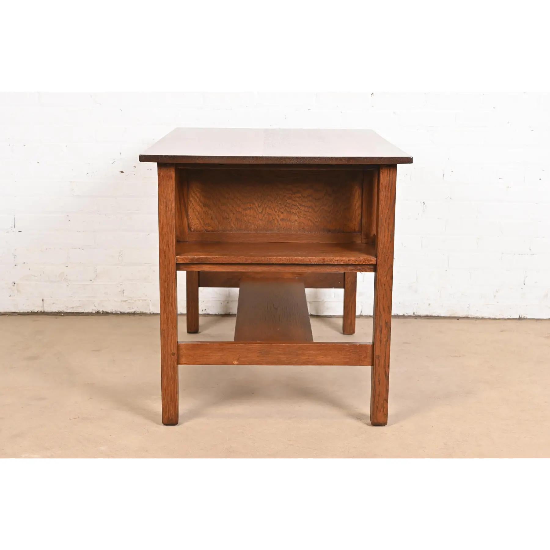 Gustav Stickley Antique Mission Oak Arts & Crafts Desk, Newly Refinished For Sale 5