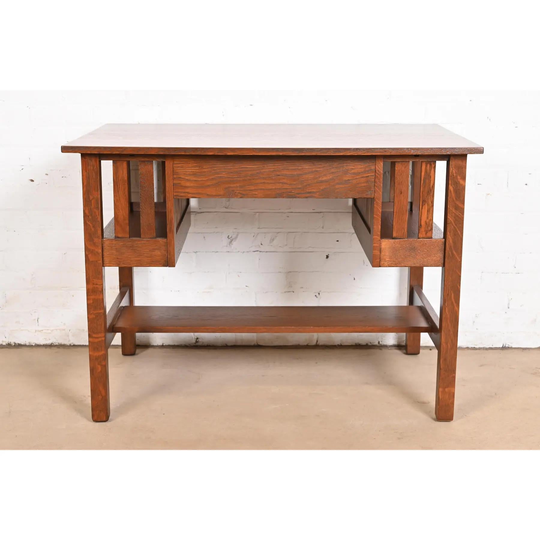 Gustav Stickley Antique Mission Oak Arts & Crafts Desk, Newly Refinished For Sale 6