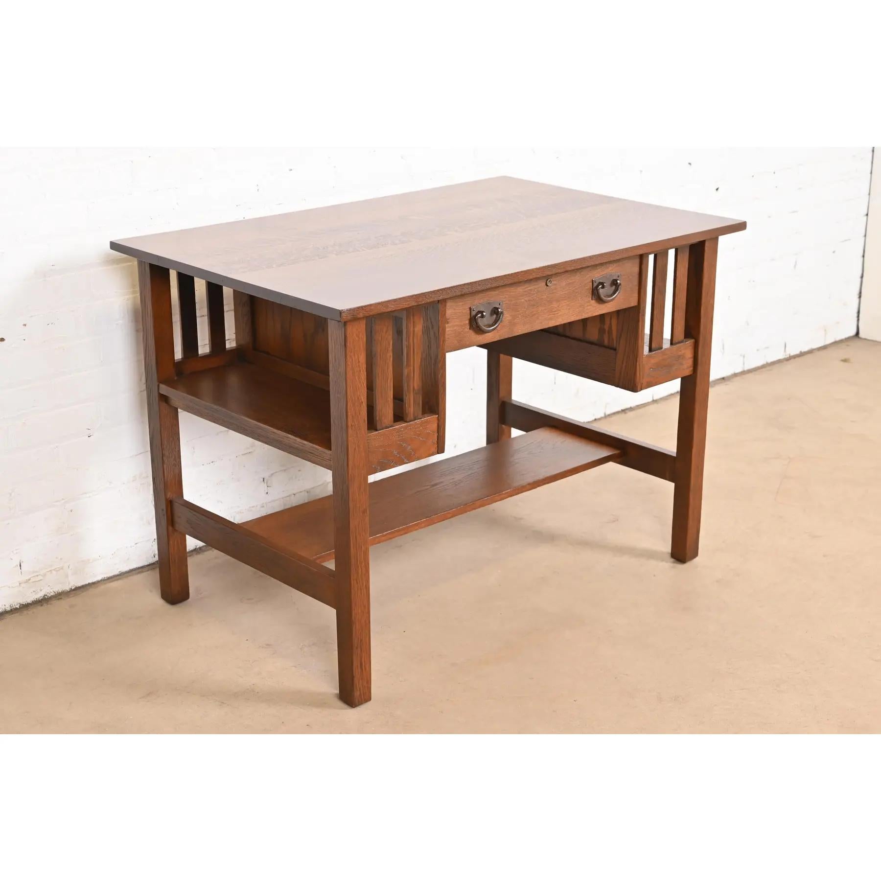 Early 20th Century Gustav Stickley Antique Mission Oak Arts & Crafts Desk, Newly Refinished For Sale