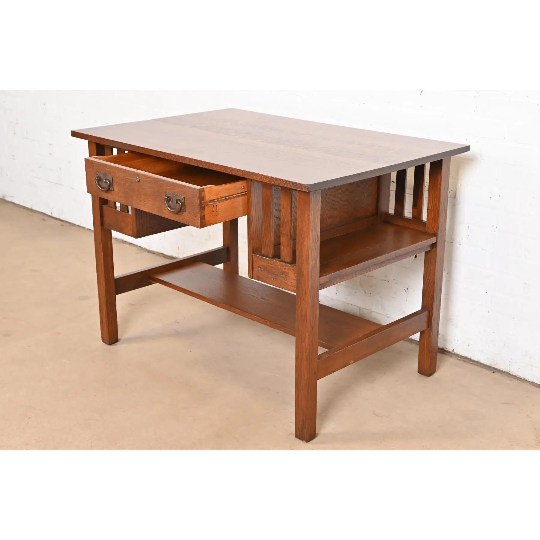 Copper Gustav Stickley Antique Mission Oak Arts & Crafts Desk, Newly Refinished For Sale