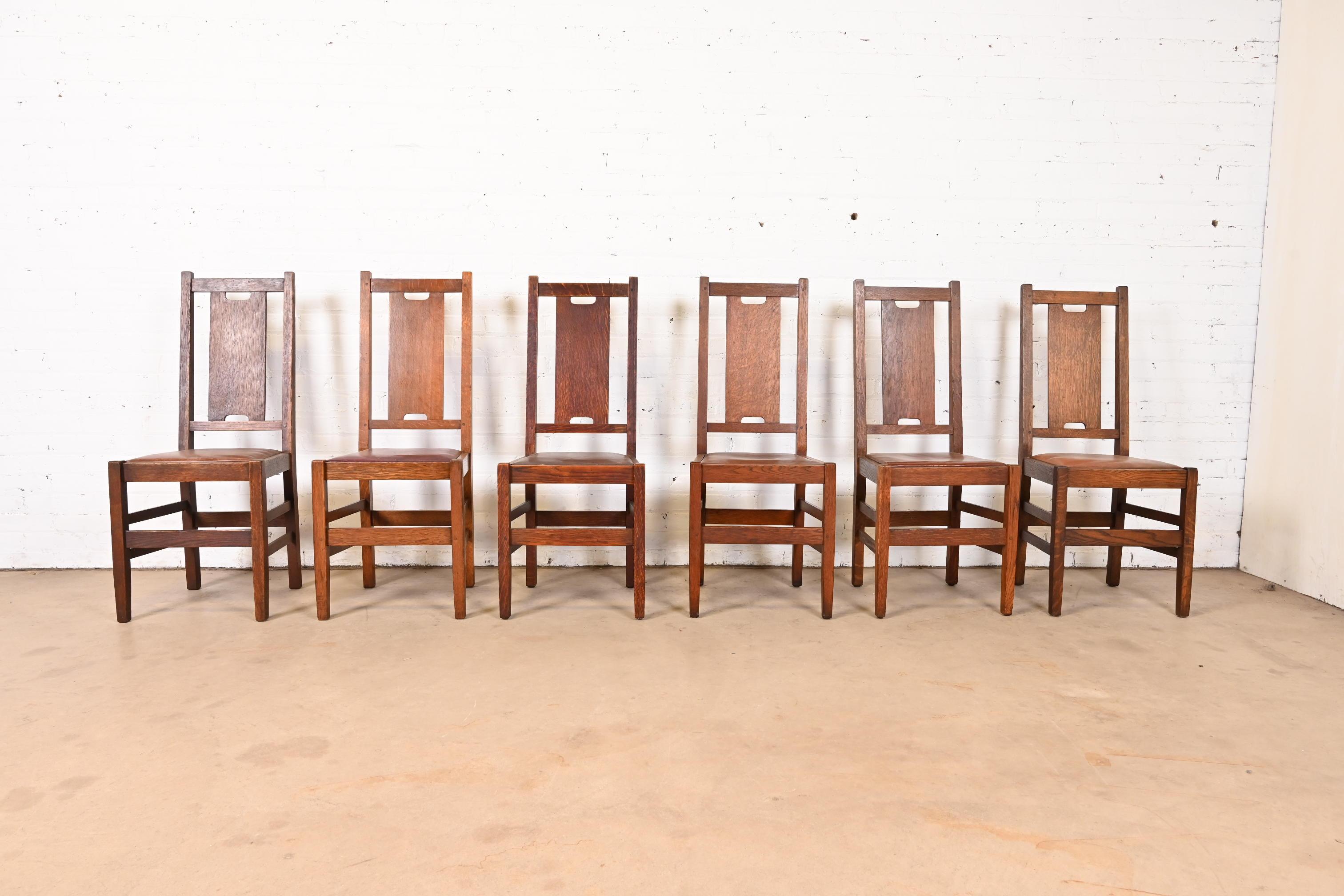 Arts and Crafts Gustav Stickley Antique Mission Oak Arts & Crafts Dining Chairs, Circa 1900