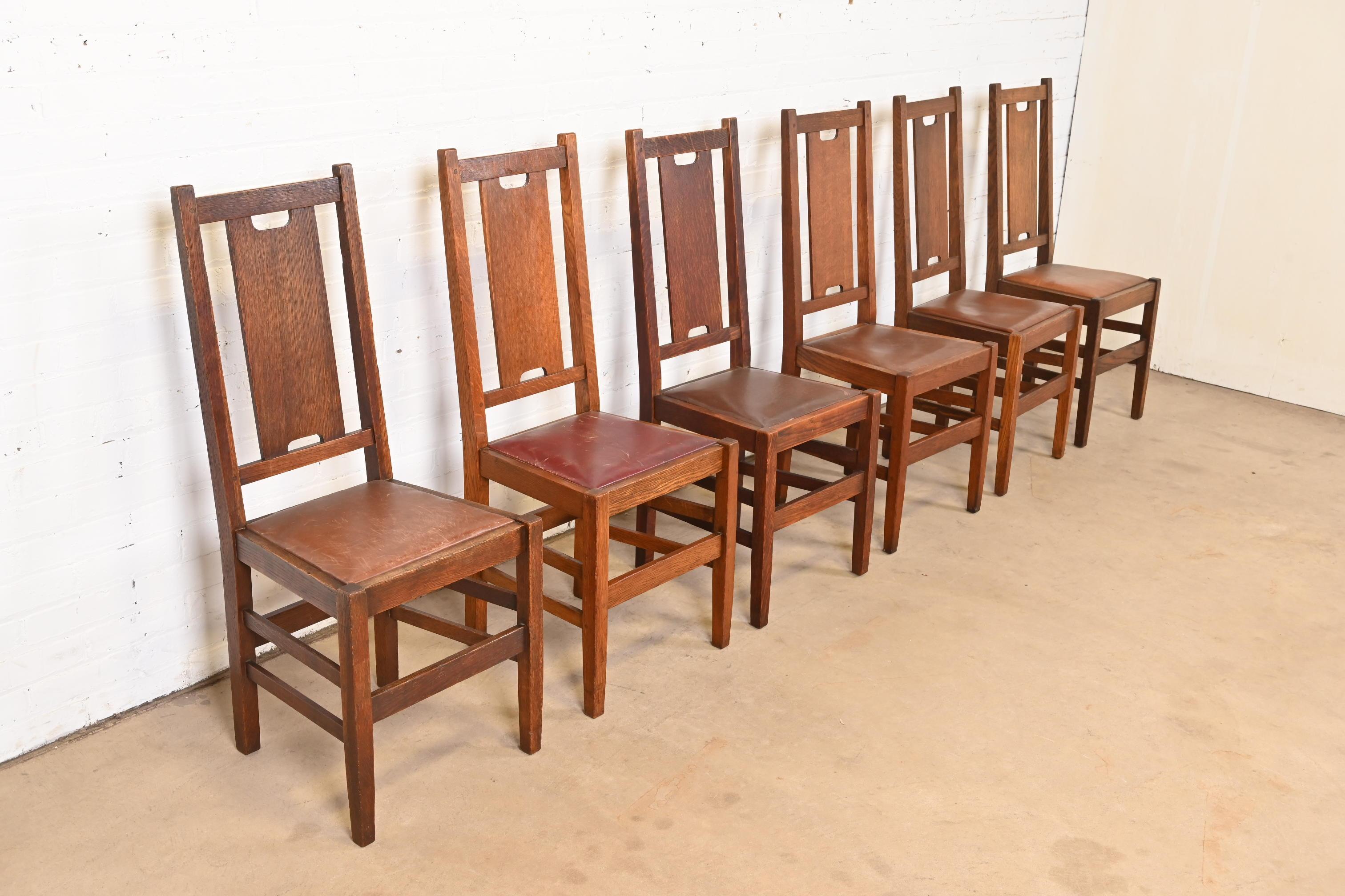 Early 20th Century Gustav Stickley Antique Mission Oak Arts & Crafts Dining Chairs, Circa 1900