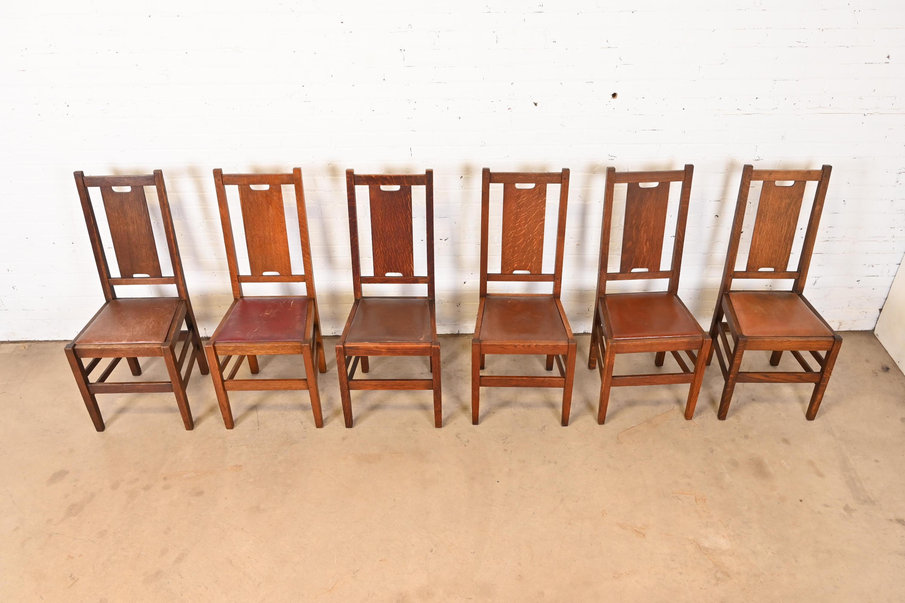 Gustav Stickley Antique Mission Oak Arts & Crafts Dining Chairs, Circa 1900 2