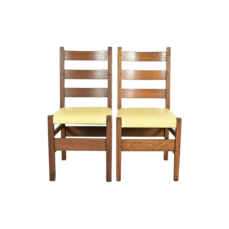Gustav Stickley Antique Mission Oak Arts & Crafts Dining Chairs, Pair
