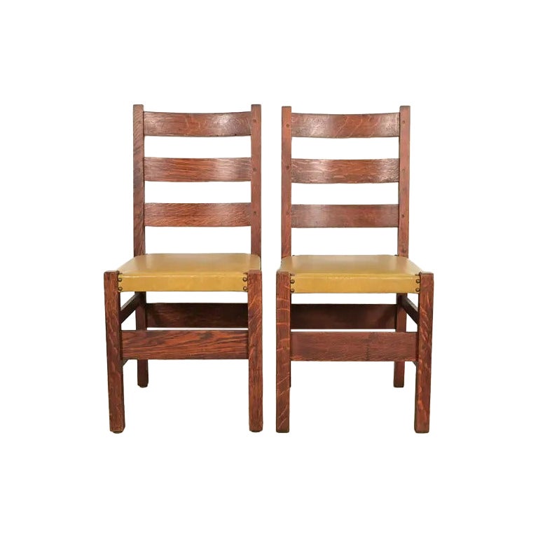 Gustav Stickley Antique Mission Oak Arts & Crafts Dining Chairs, Pair For Sale