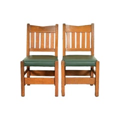 Gustav Stickley Antique Mission Oak Arts & Crafts Dining Chairs, Pair