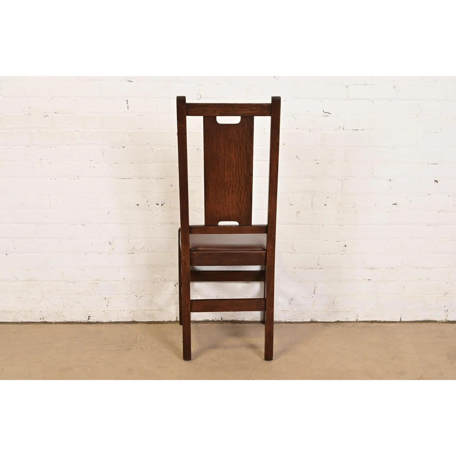 Gustav Stickley Antike Mission Oak Arts & Crafts Esszimmerstühle, neu lackiert im Angebot 3