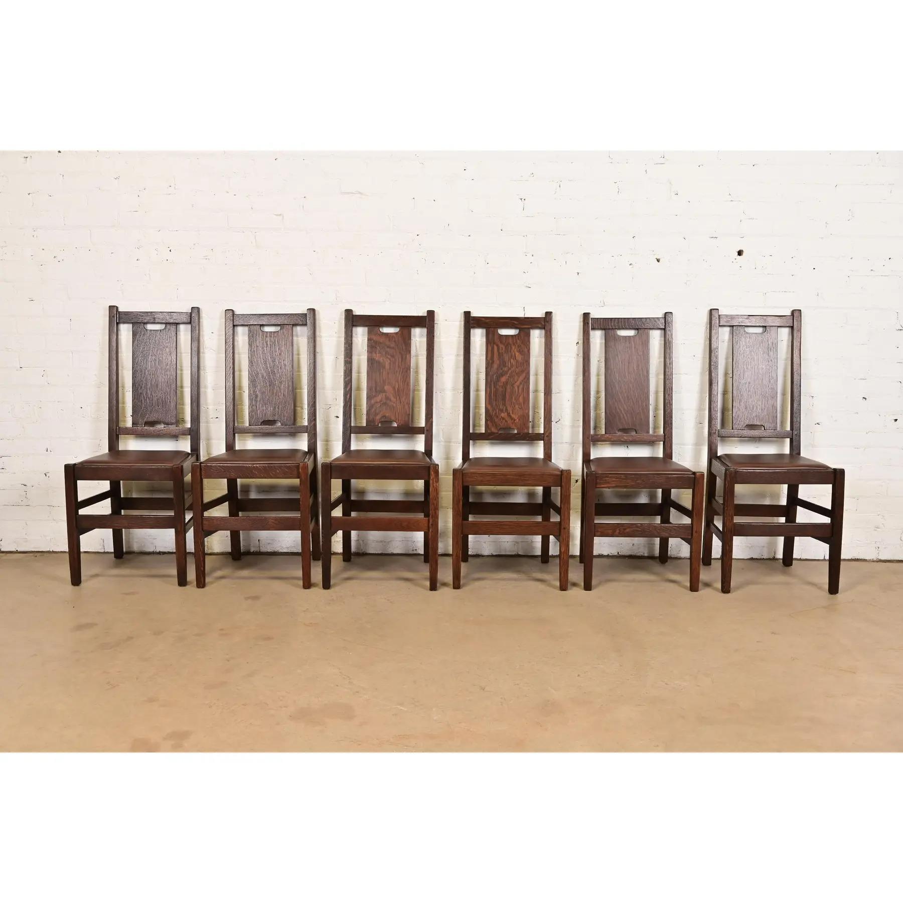 Gustav Stickley Antike Mission Oak Arts & Crafts Esszimmerstühle, neu lackiert (Arts and Crafts) im Angebot