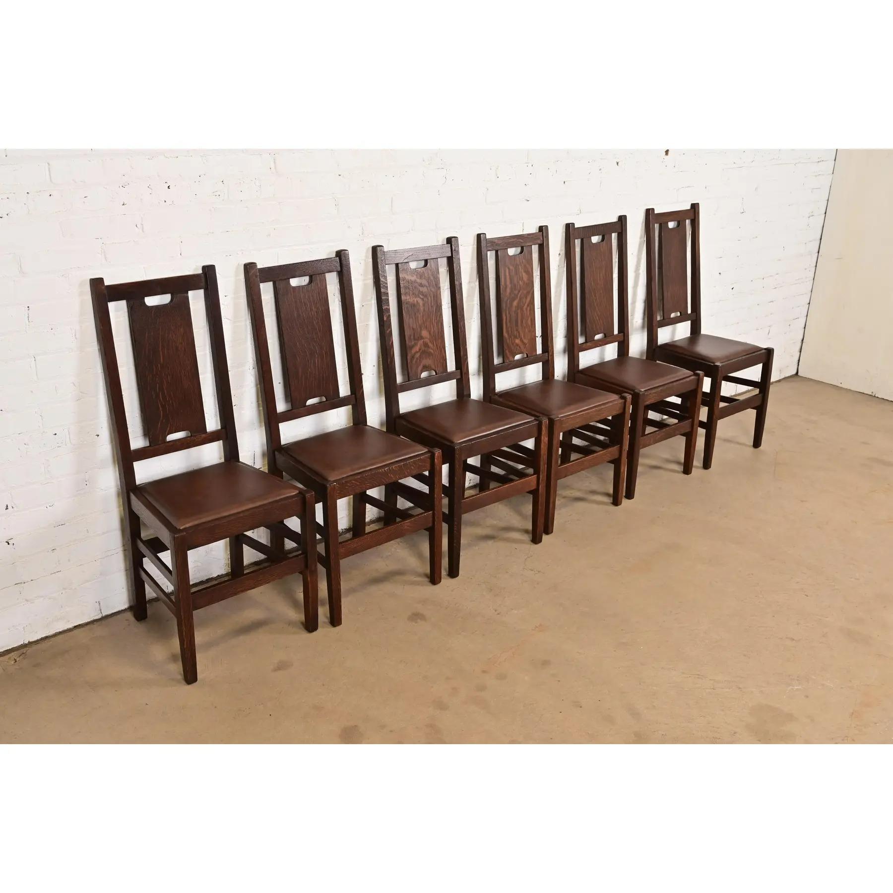 Gustav Stickley Antike Mission Oak Arts & Crafts Esszimmerstühle, neu lackiert im Zustand „Gut“ im Angebot in South Bend, IN