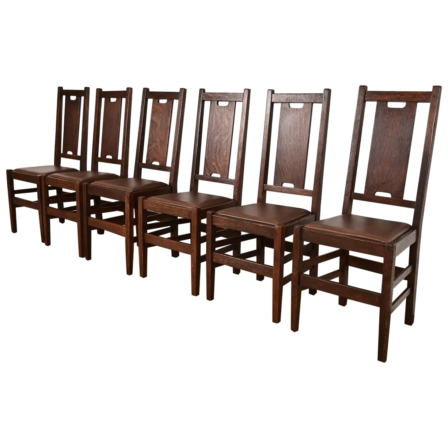 Gustav Stickley Antique Mission Oak Arts & Crafts Chairs de salle à manger, Refinished