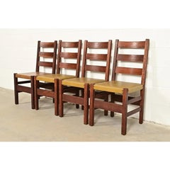 Gustav Stickley Antique Mission Oak Arts & Crafts Dining Chairs, Set of Four