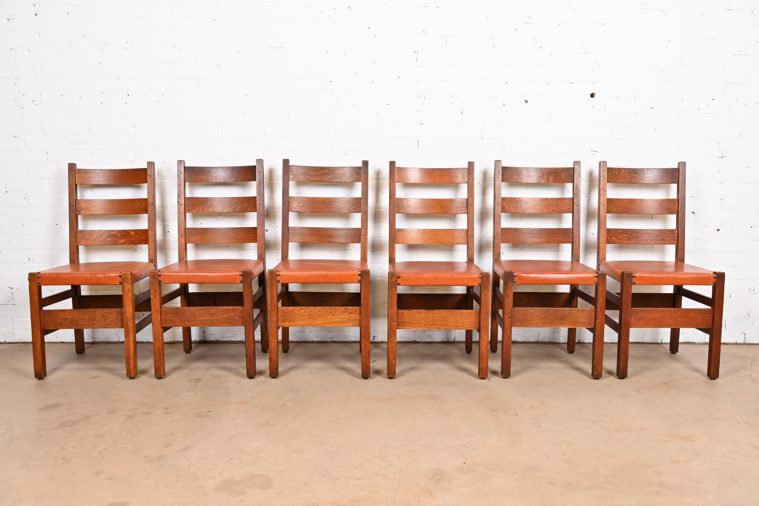 Arts and Crafts Gustav Stickley Antique Mission Oak Arts & Crafts Dining Chairs, Set of Six