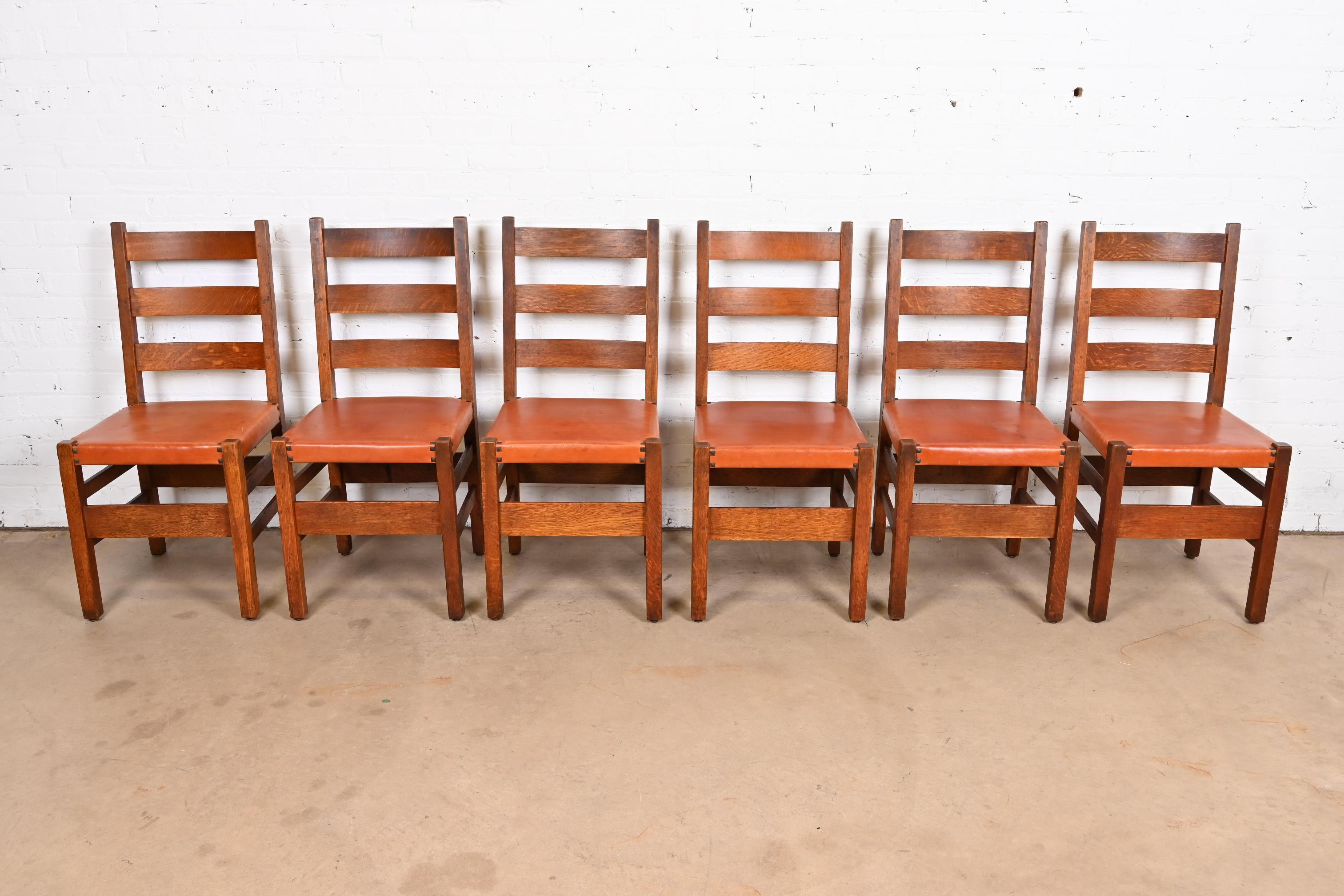 American Gustav Stickley Antique Mission Oak Arts & Crafts Dining Chairs, Set of Six