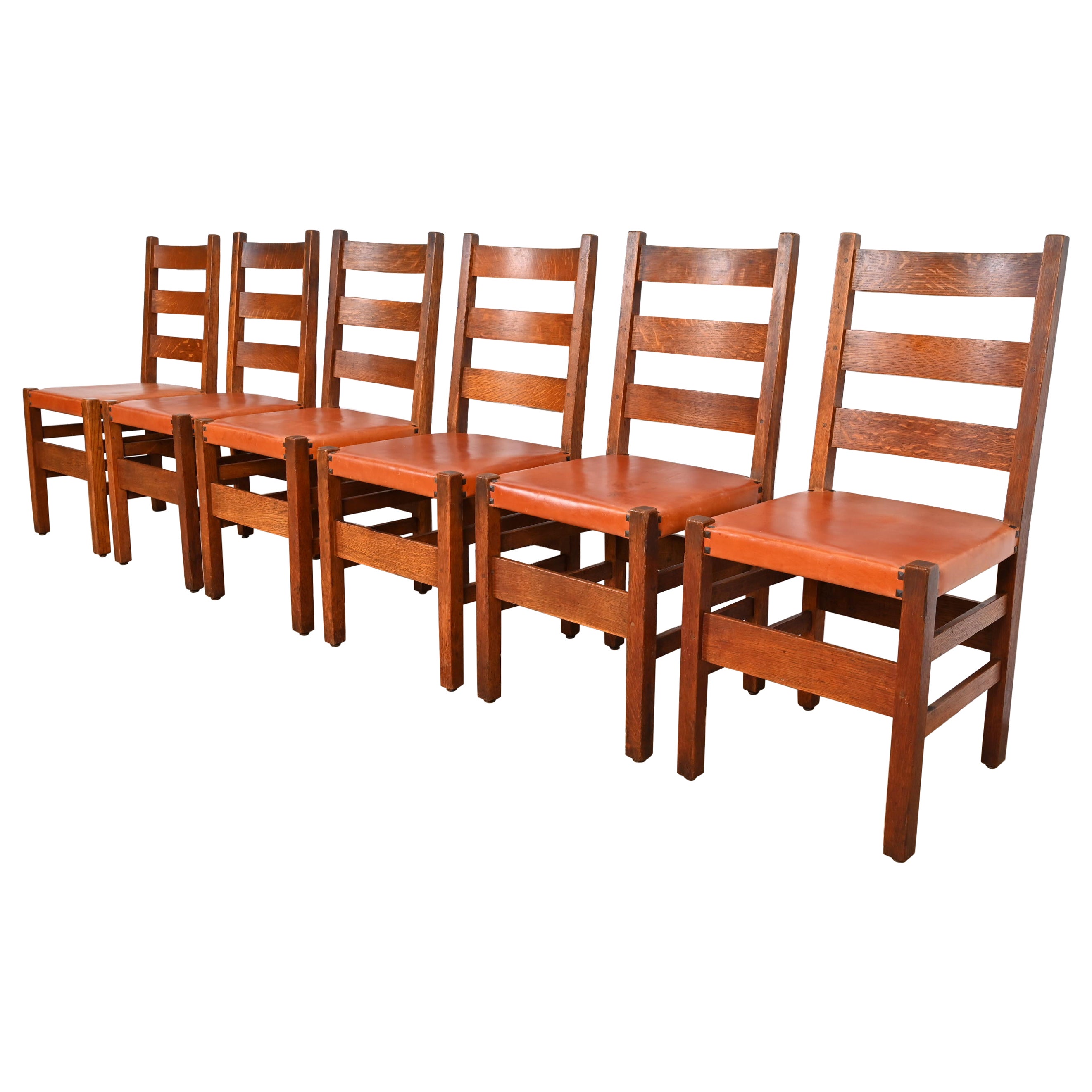 Gustav Stickley Antique Mission Oak Arts & Crafts Dining Chairs, Set of Six