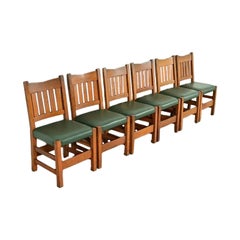 Gustav Stickley Antique Mission Oak Arts & Crafts Dining Chairs, Set of Six