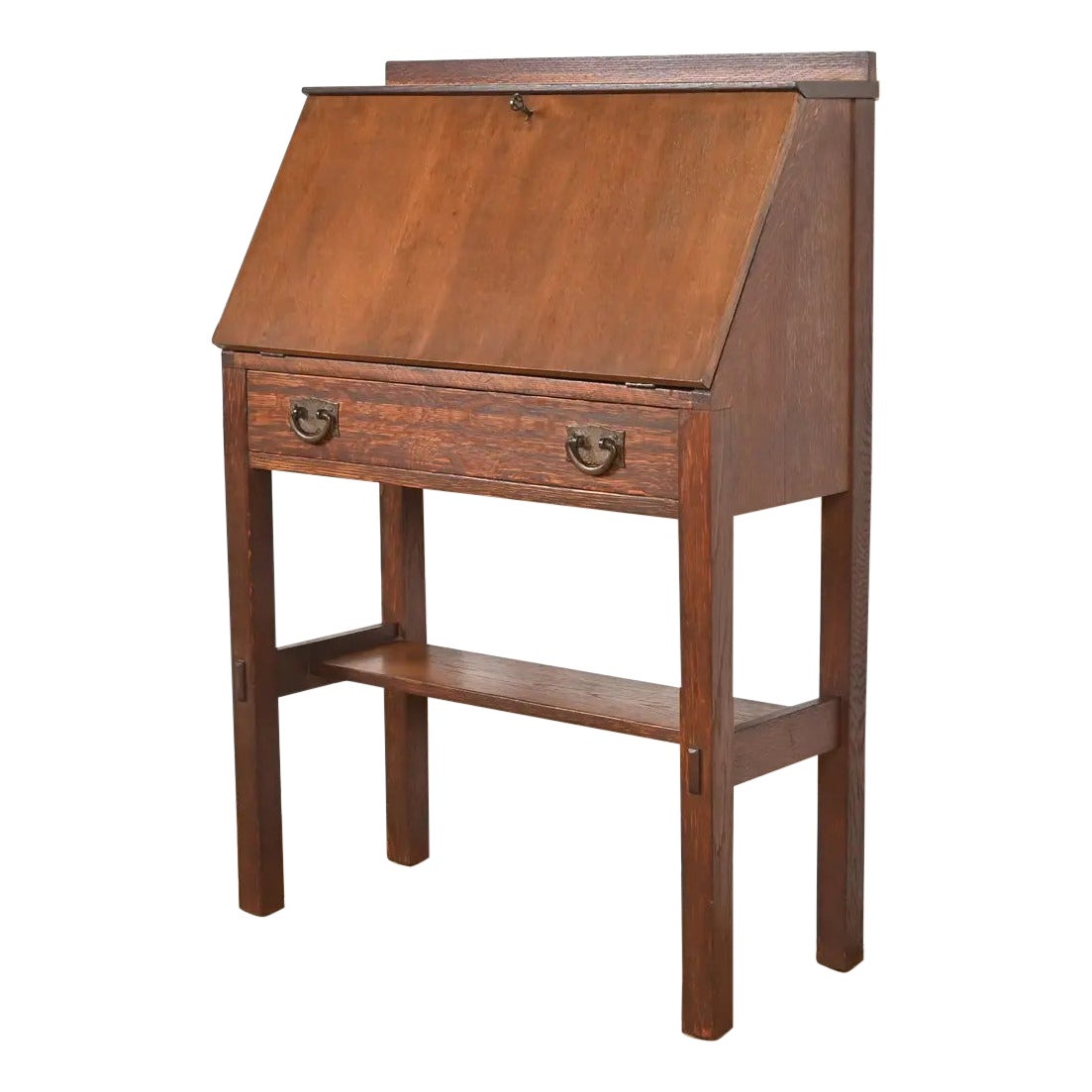 Gustav Stickley Antique Mission Oak Arts & Crafts Drop Front Secretary Desk (bureau à tiroirs) en vente