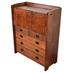 Gustav Stickley Antique Mission Oak Arts & Crafts Drop Front Secretary Desk