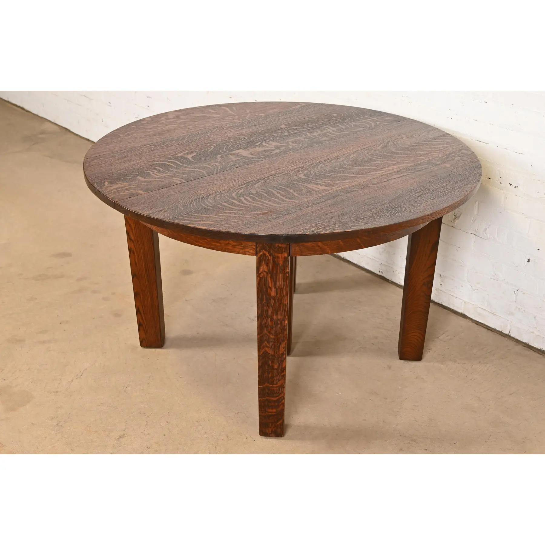 Arts and Crafts Tavolo da pranzo allungabile in quercia Mission Arts & Crafts di Gustav Stickley in vendita