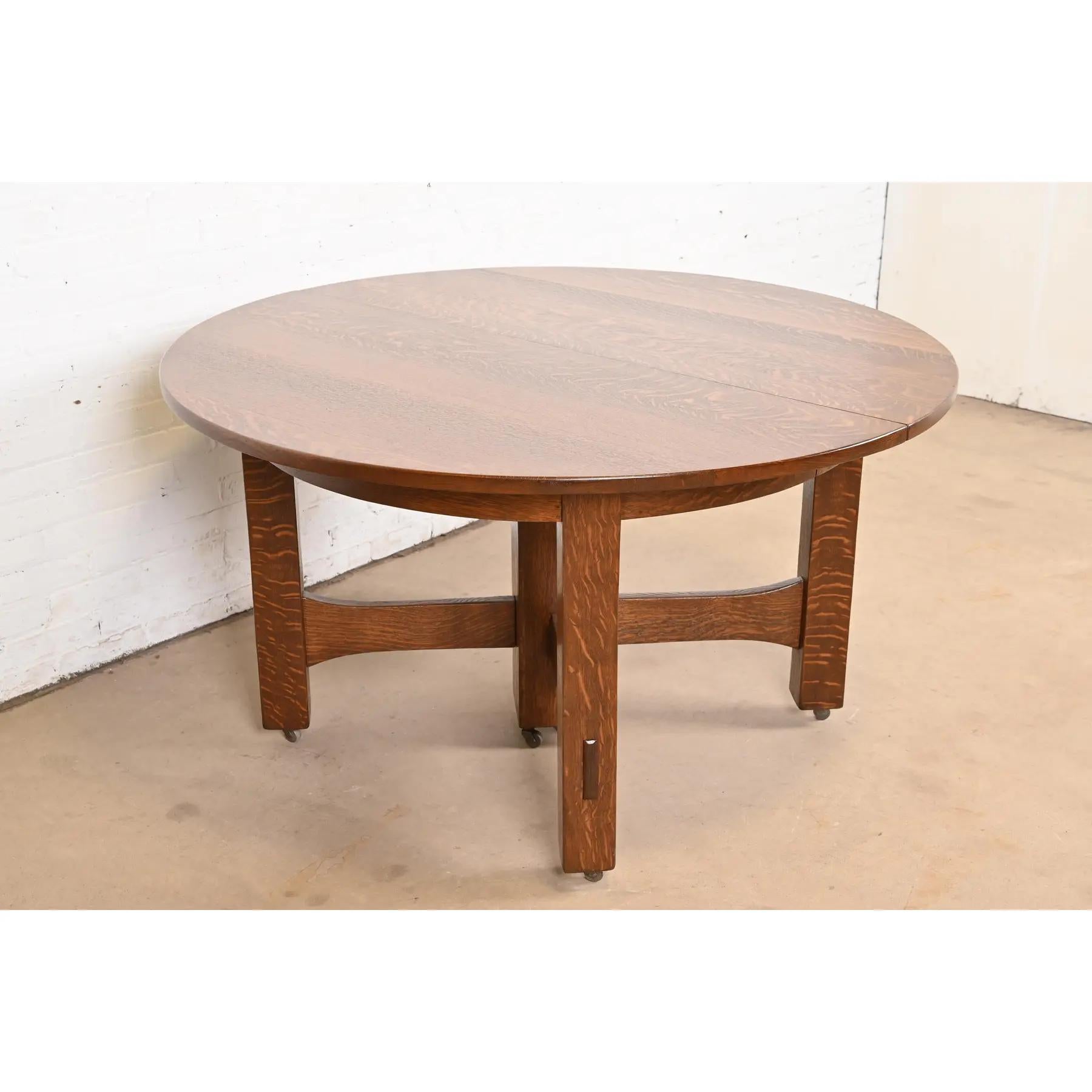 Gustav Stickley Antiker Missions-Esstisch aus Eiche im Arts & Crafts-Stil (Eichenholz) im Angebot