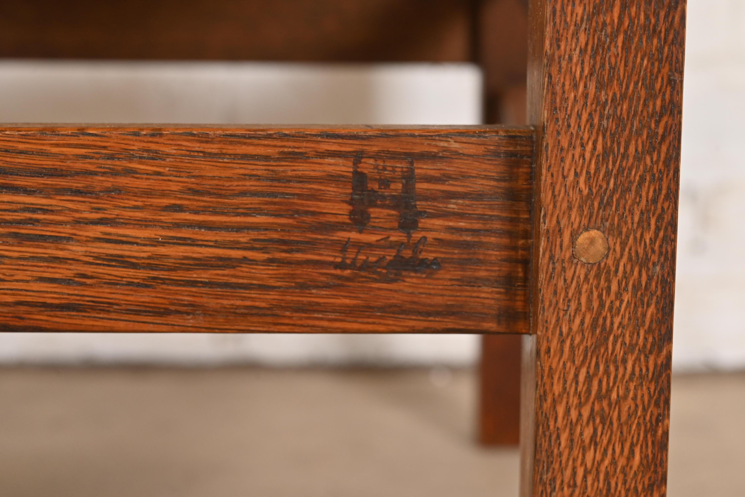 Gustav Stickley Antike Mission Arts & Crafts Eiche H-Rücken Esszimmerstühle im Angebot 5