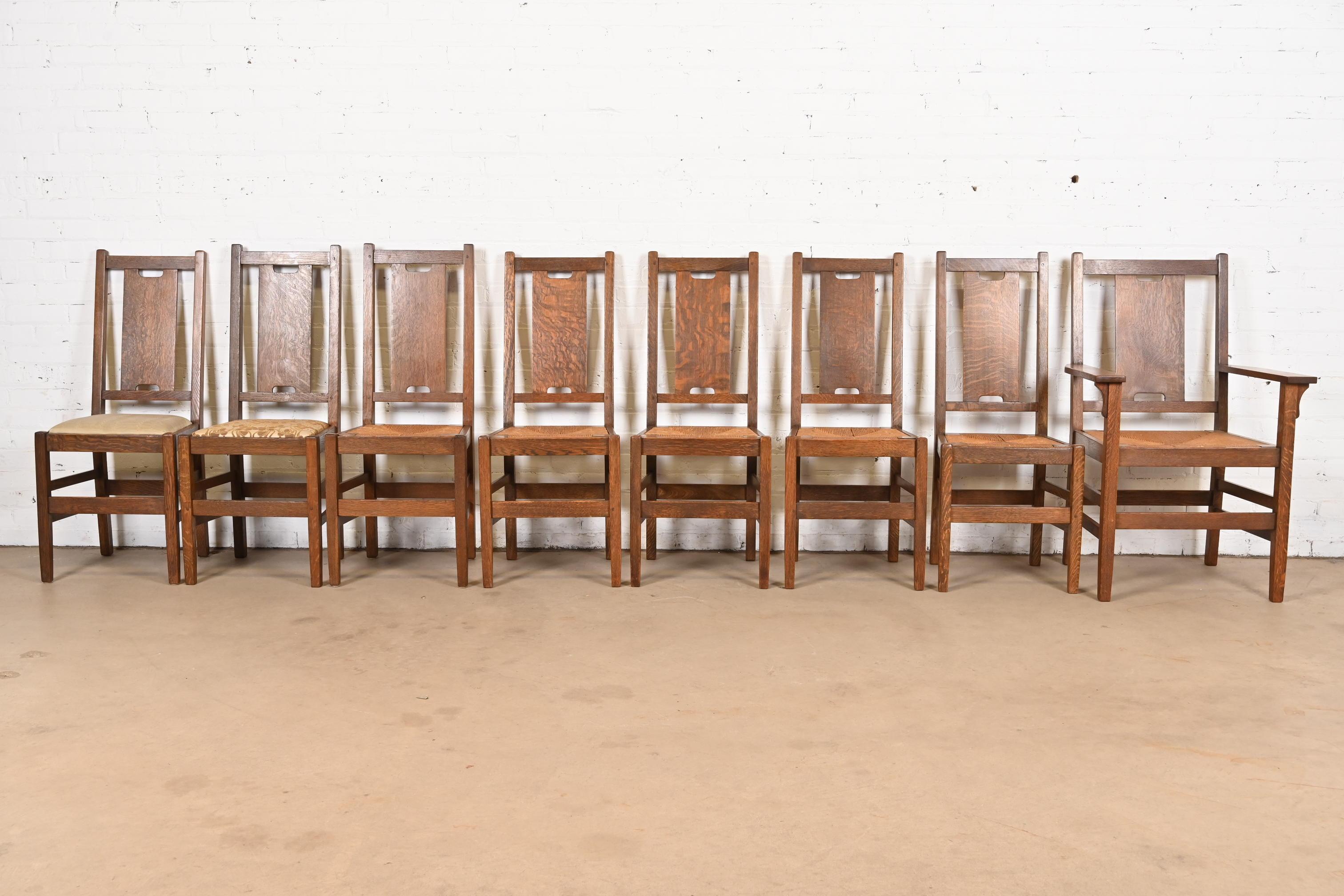 Gustav Stickley Antike Mission Arts & Crafts Eiche H-Rücken Esszimmerstühle (amerikanisch) im Angebot