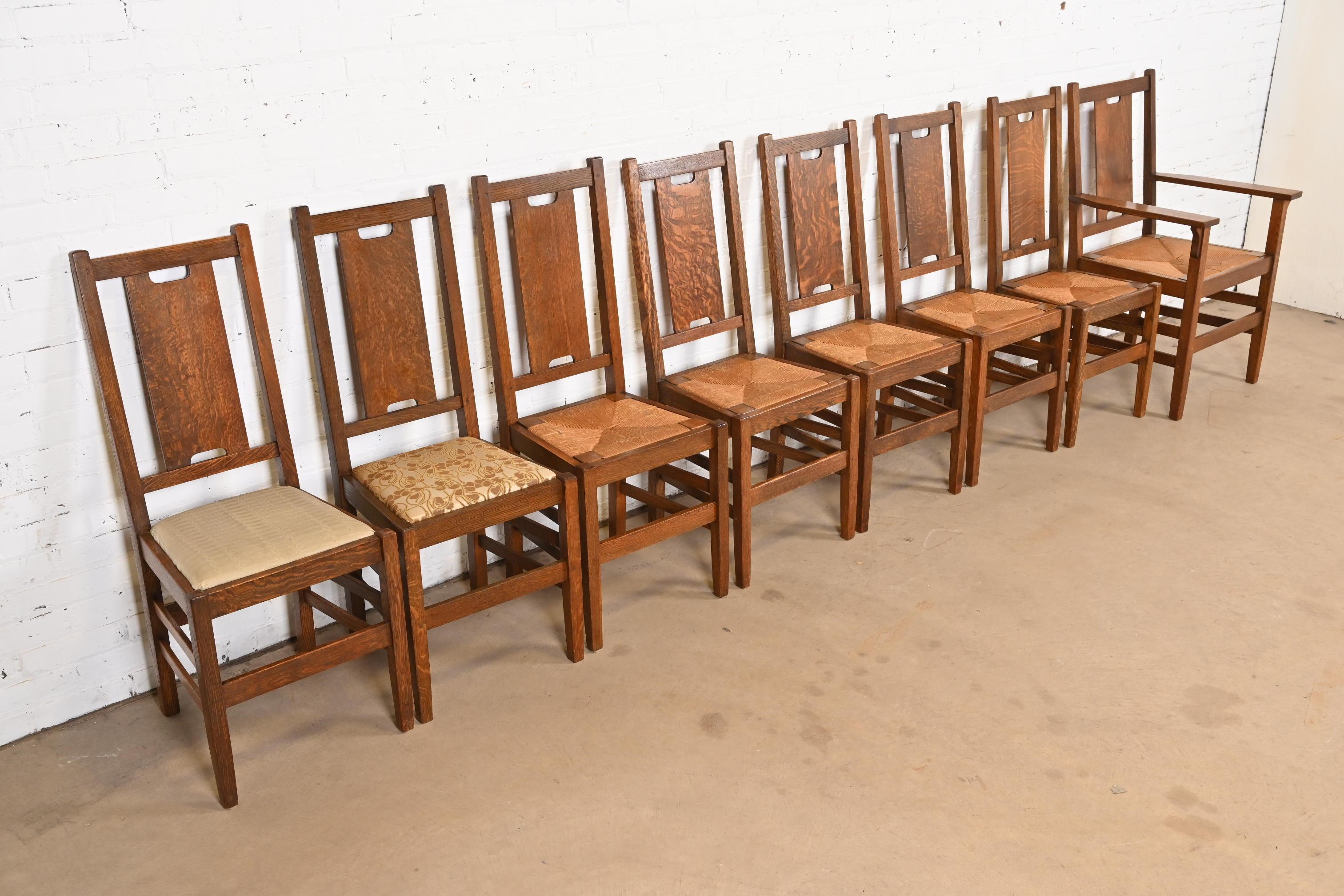 Gustav Stickley Antike Mission Arts & Crafts Eiche H-Rücken Esszimmerstühle im Zustand „Gut“ im Angebot in South Bend, IN