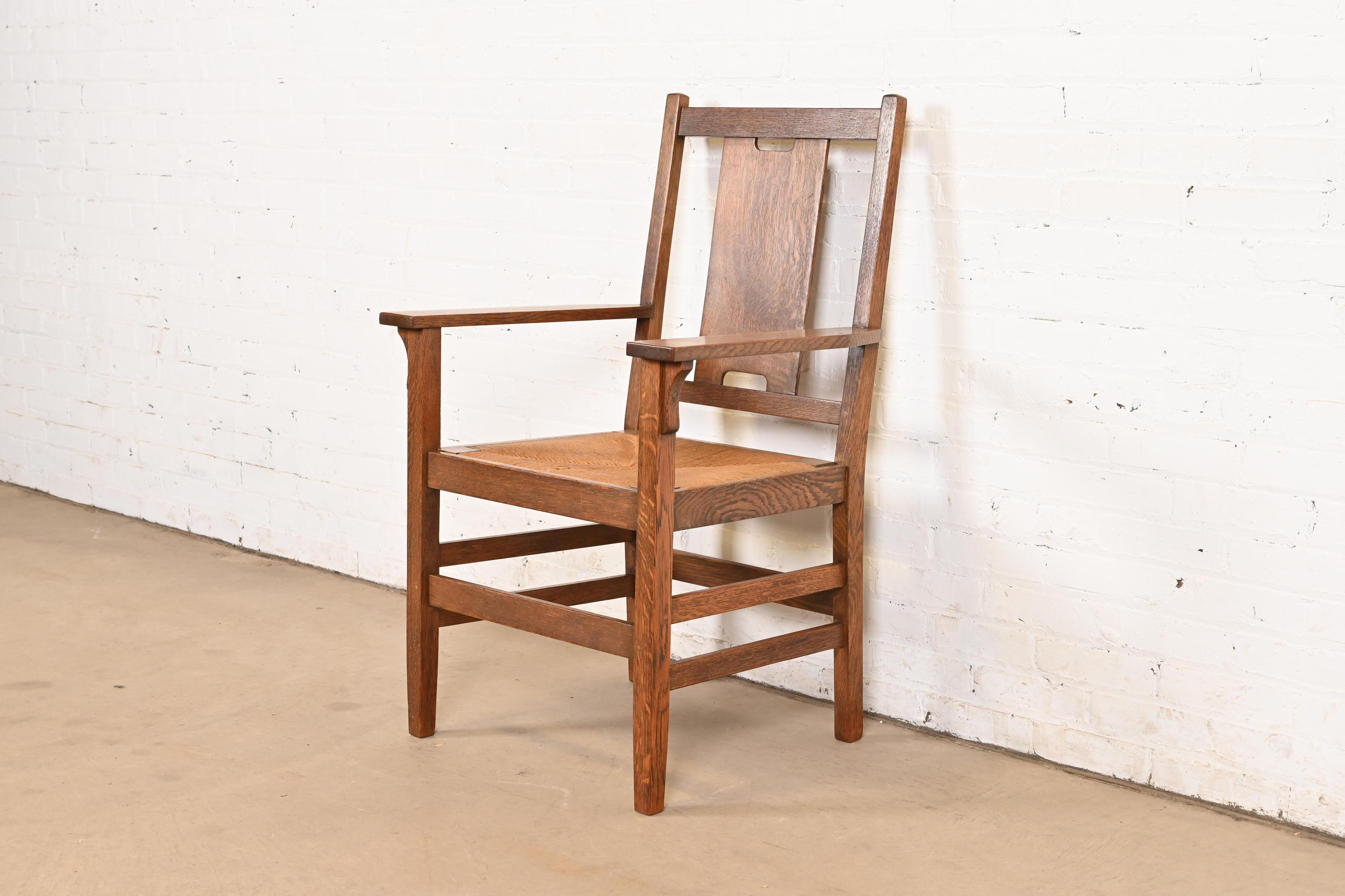 Gustav Stickley Antike Mission Arts & Crafts Eiche H-Rücken Esszimmerstühle im Angebot 2