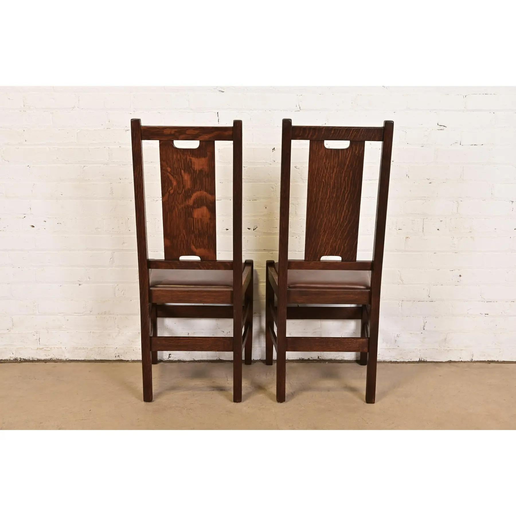 Gustav Stickley Antique Mission Oak Arts & Crafts H-Back Dining Chairs, Pair en vente 3
