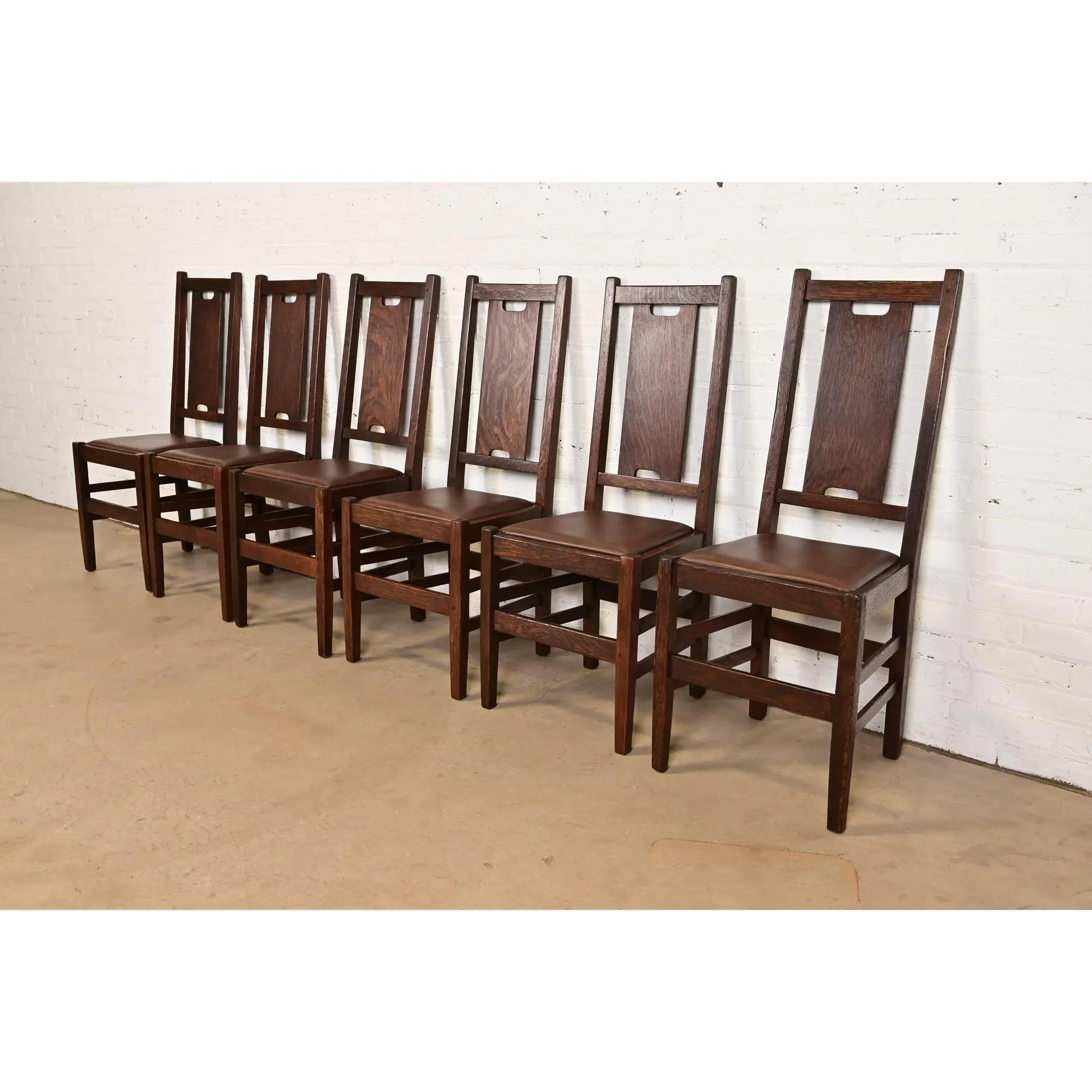 Gustav Stickley Antique Mission Oak Arts & Crafts H-Back Dining Chairs, Pair en vente 5