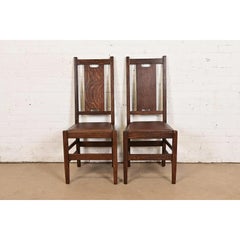 Gustav Stickley Antique Mission Oak Arts & Crafts H-Back Dining Chairs, Pair