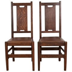Gustav Stickley Antike Mission Arts & Crafts Eiche H-Rücken Esszimmerstühle, Paar