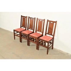 Gustav Stickley Antique Mission Oak Arts & Crafts H-Back Dining Chairs, Set of 4