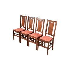 Gustav Stickley Antique Mission Oak Arts & Crafts H-Back Dining Chairs, Set of 4