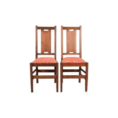 Gustav Stickley Antique Mission Oak Arts & Crafts H-Back Side Chairs, Pair