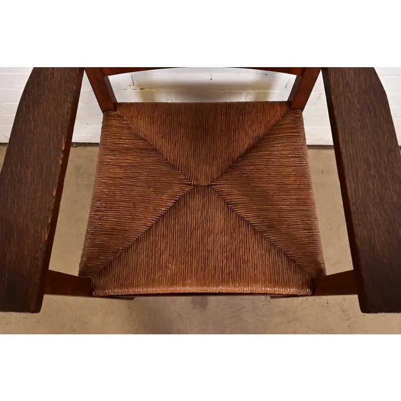 Gustav Stickley Antike Mission Arts & Crafts Eiche Leiter Rückenlehne Sessel, Paar im Angebot 1
