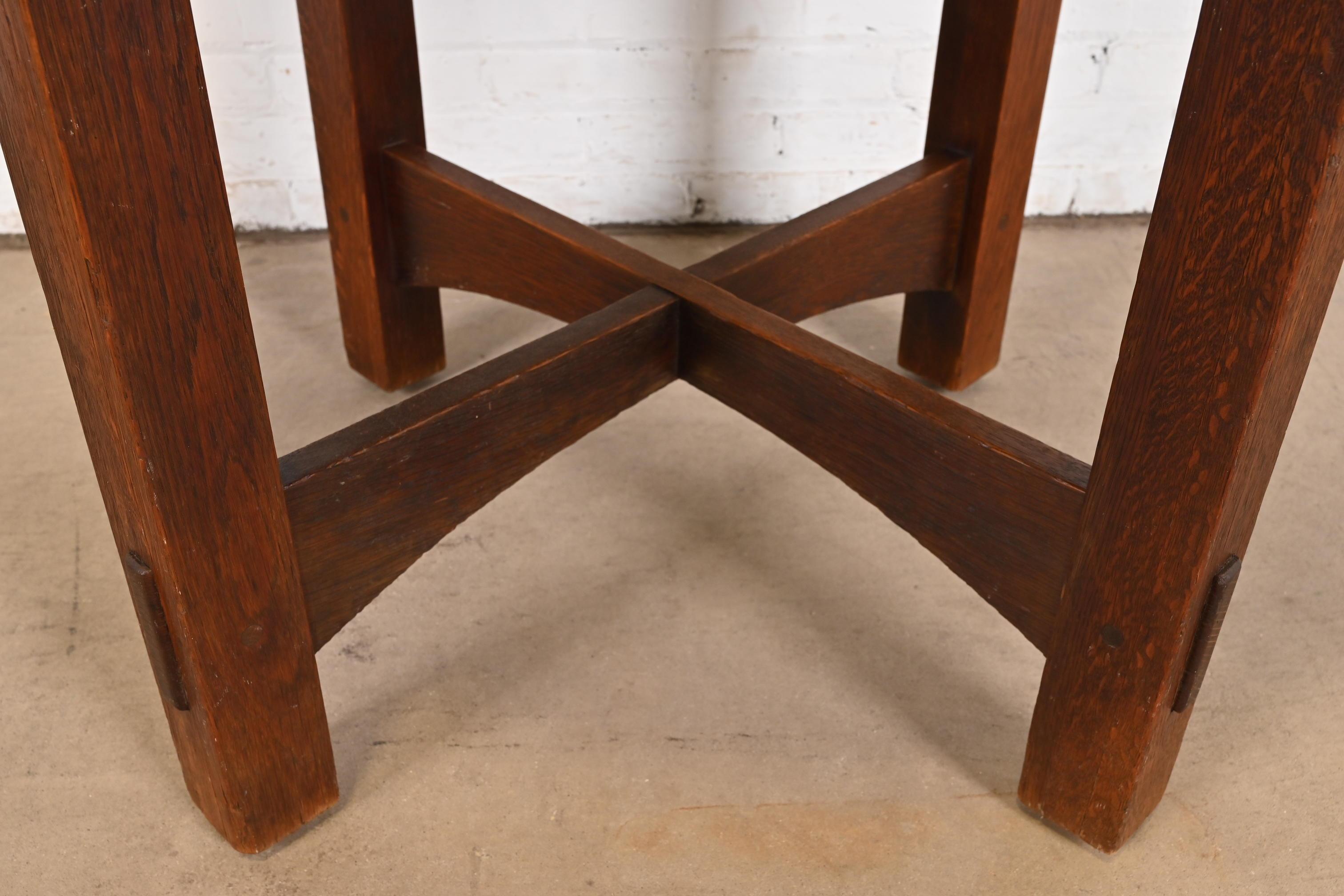 Gustav Stickley Antique Mission Oak Arts & Crafts Leather Top Center Table For Sale 4