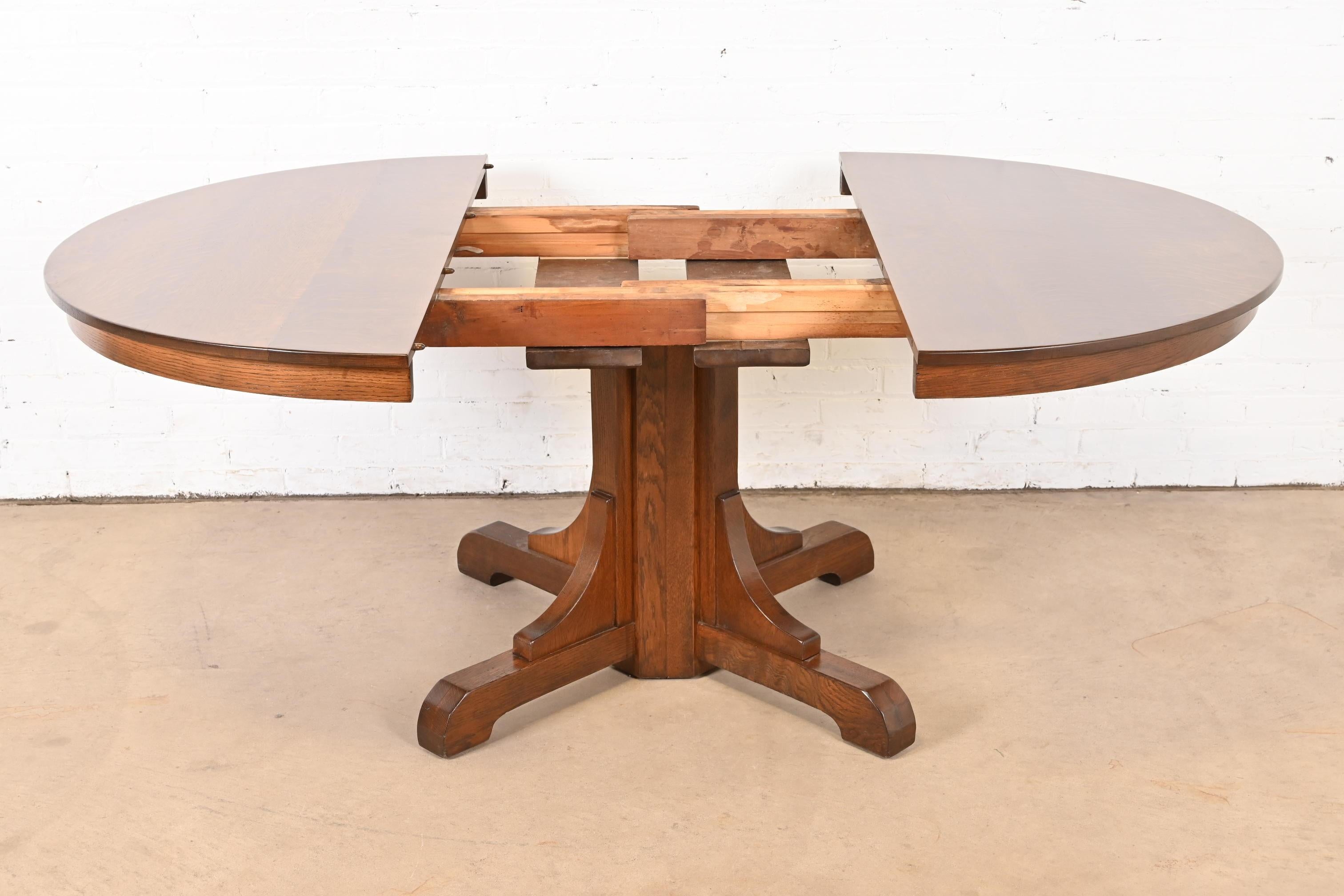 20th Century Gustav Stickley Antique Mission Oak Arts & Crafts Pedestal Dining Table