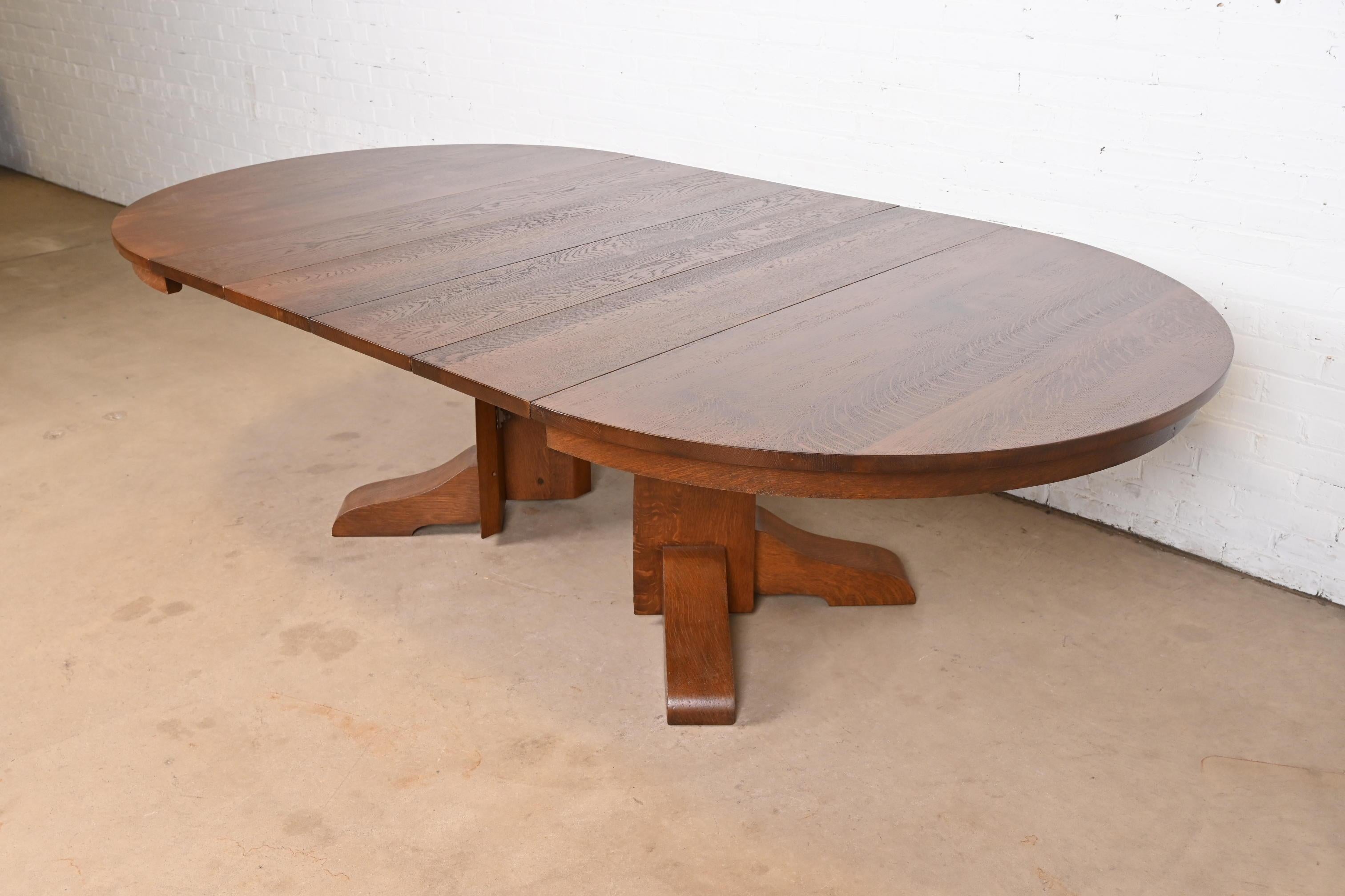Gustav Stickley Antique Mission Oak Arts & Crafts Mesa de comedor con pedestal en venta 2