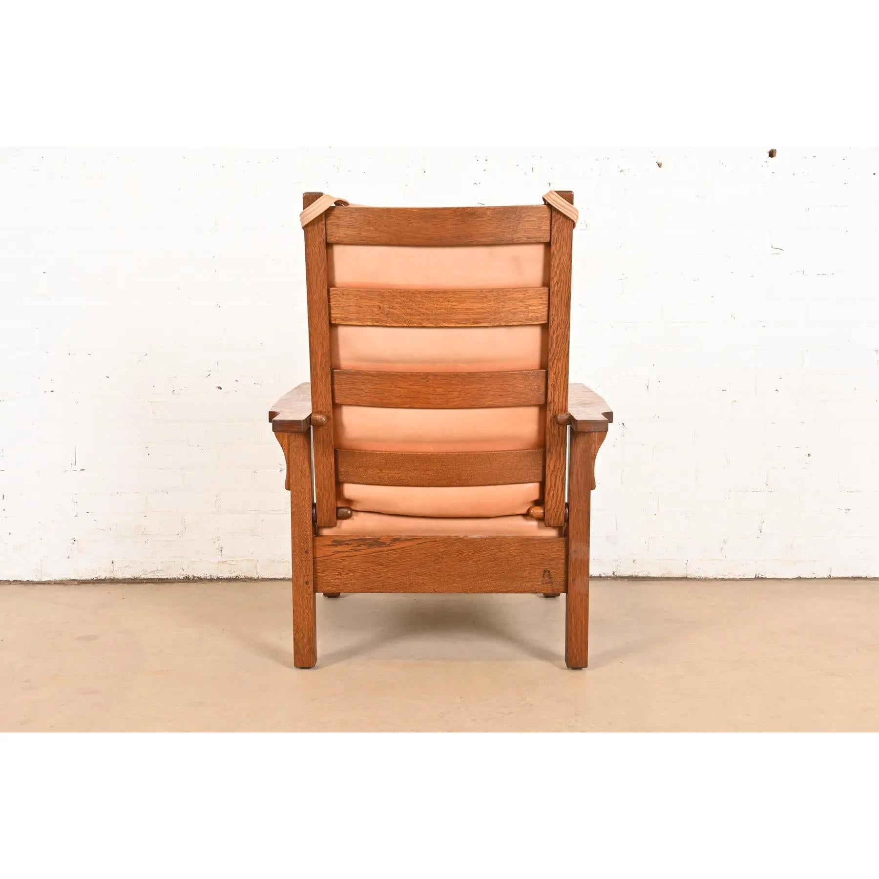 Gustav Stickley Antique Mission Oak Arts & Crafts Reclining Morris Lounge Chair im Angebot 3