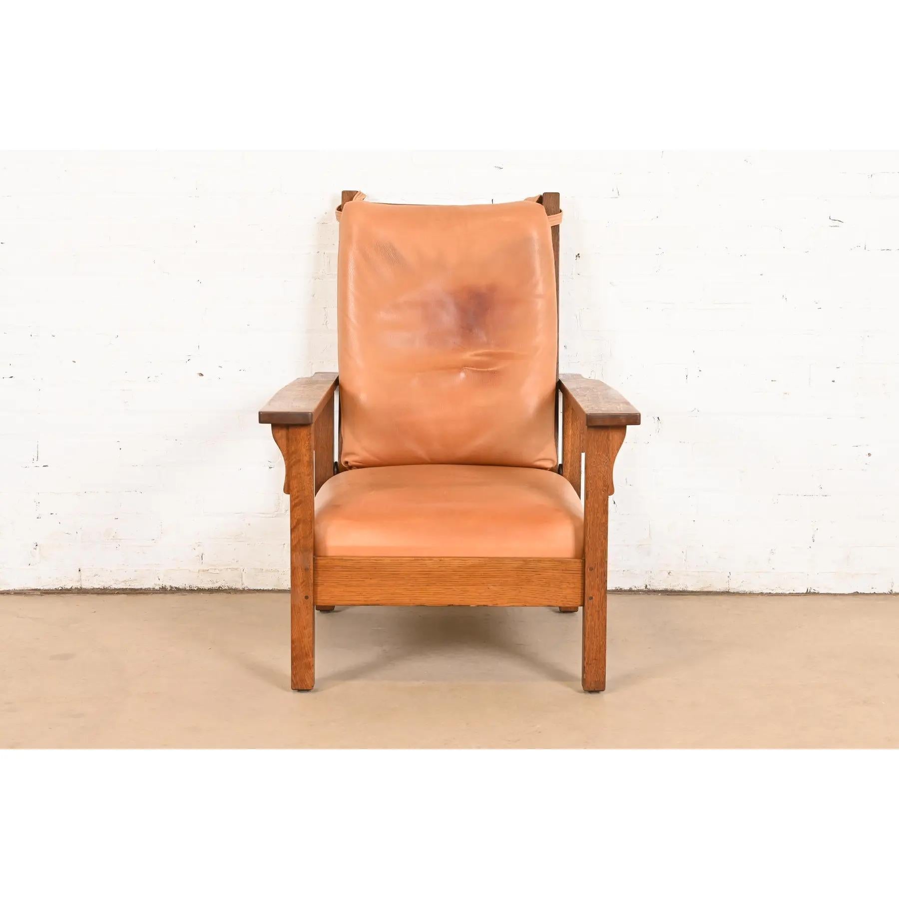 Gustav Stickley Antique Mission Oak Arts & Crafts Reclining Morris Lounge Chair (Arts and Crafts) im Angebot
