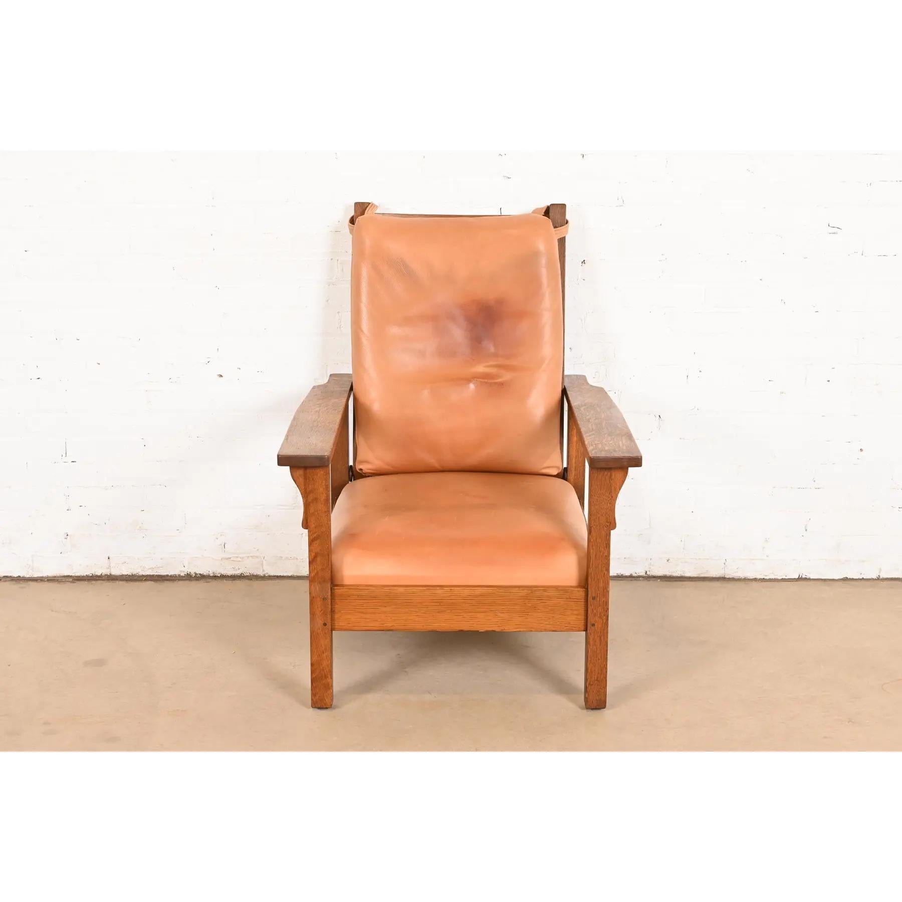 Gustav Stickley Antique Mission Oak Arts & Crafts Reclining Morris Lounge Chair (amerikanisch) im Angebot
