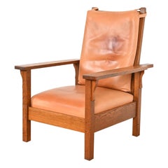 Gustav Stickley Antique Mission Oak Arts & Crafts Reclining Morris Lounge Chair
