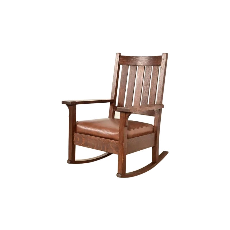 Sedia a dondolo Mission Arts & Crafts Gustav Stickley, CIRCA 1910 in vendita