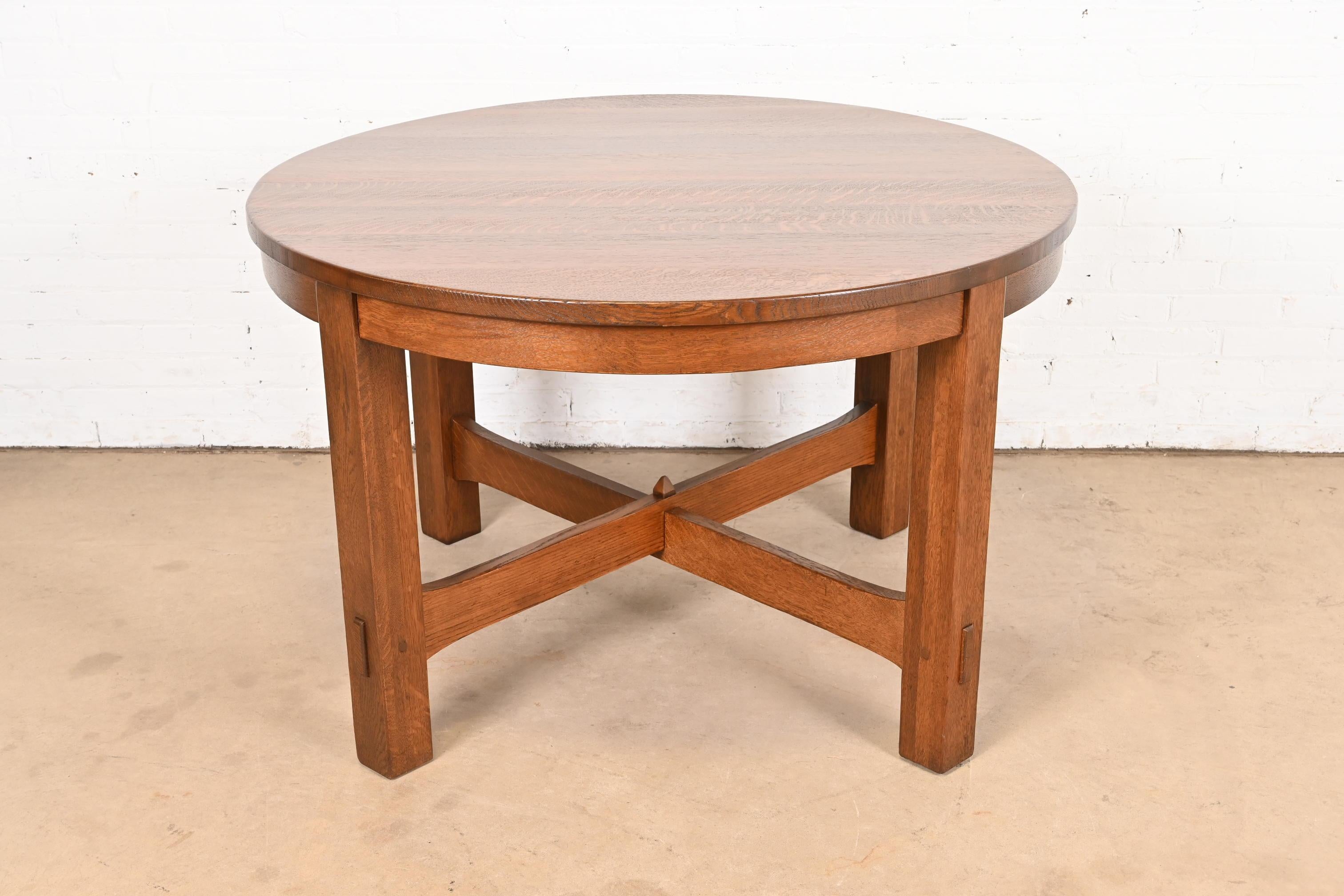 Gustav Stickley Antique Mission Oak Arts & Crafts Round Dining Table, Restored 5