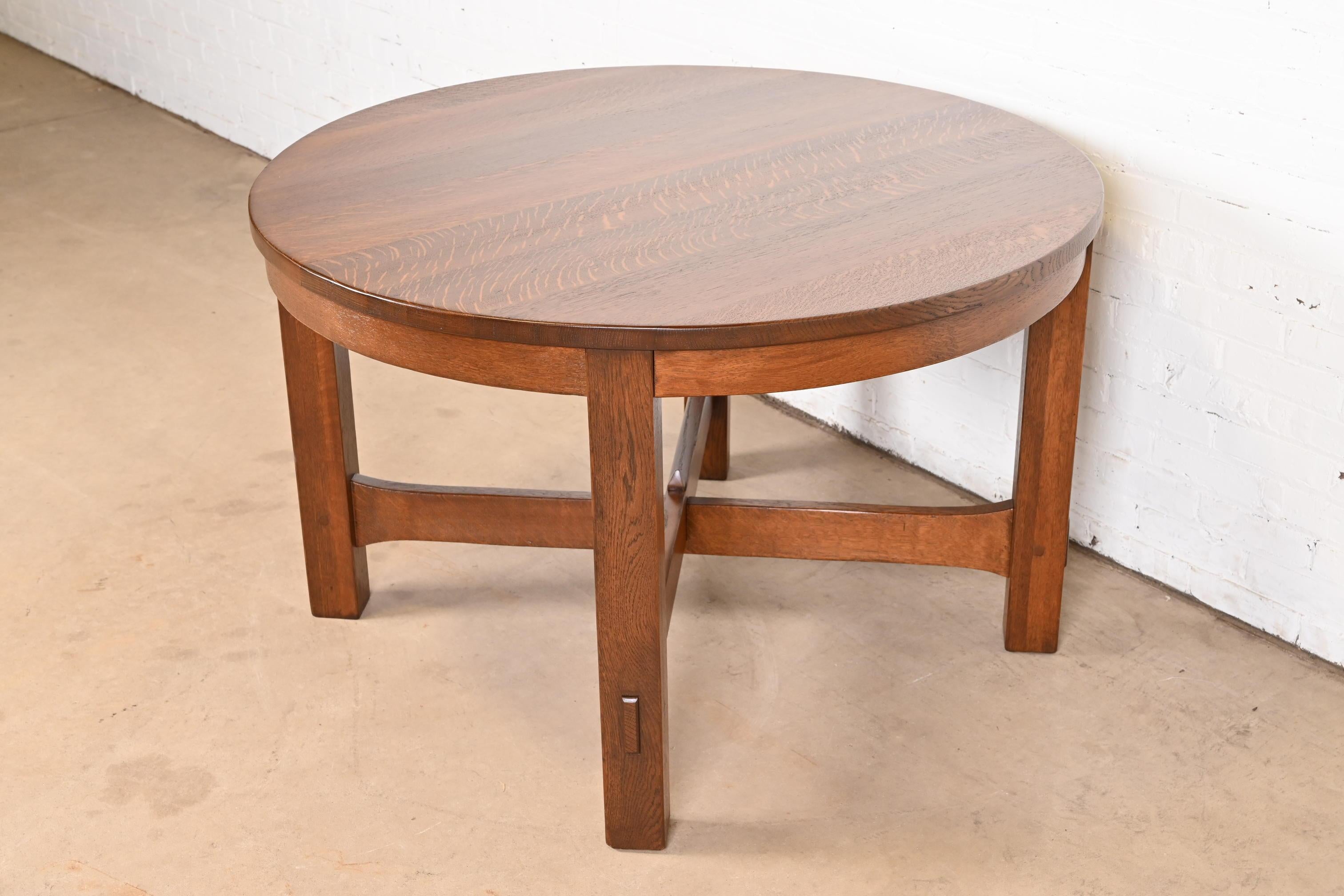 Arts and Crafts Gustav Stickley Antique Mission Oak Arts & Crafts Round Dining Table, Restored